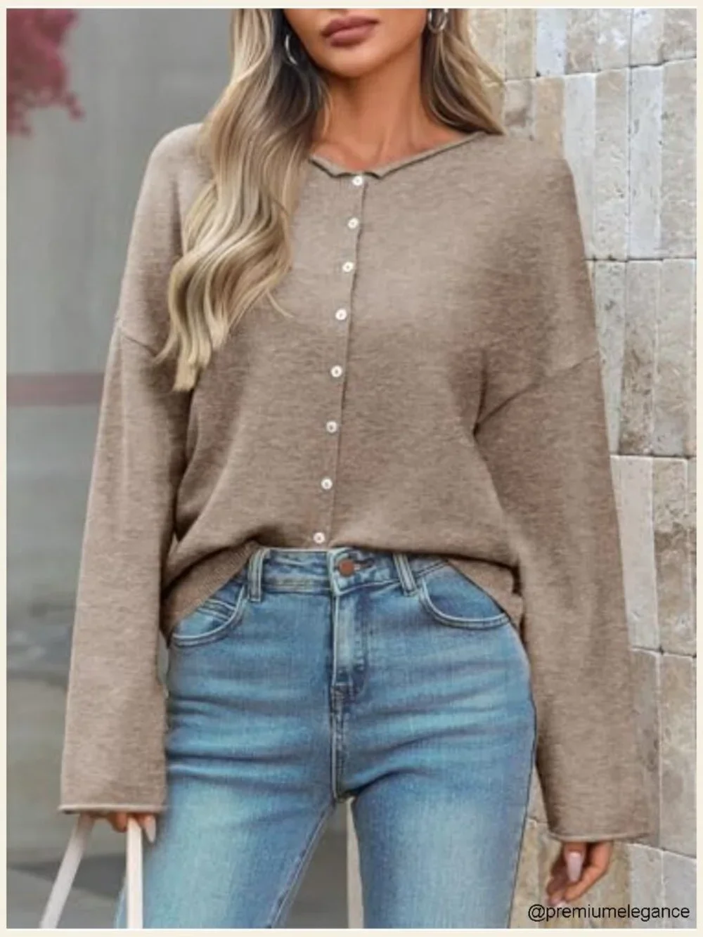 Soft Lightweight Knit Button Up Cardigan Sweater Long Sleeve Crew Neck Loose
